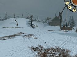 Ein kleines Dorf in Eis und Schnee
