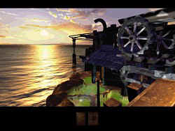 A scene from Amateria, the age of the dynamic forces. It not only shows the balance bridge but also how detailed the environment is created, here the water