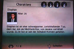 Im Untermen� kann man Infos �ber die einzelnen Charaktere abrufen